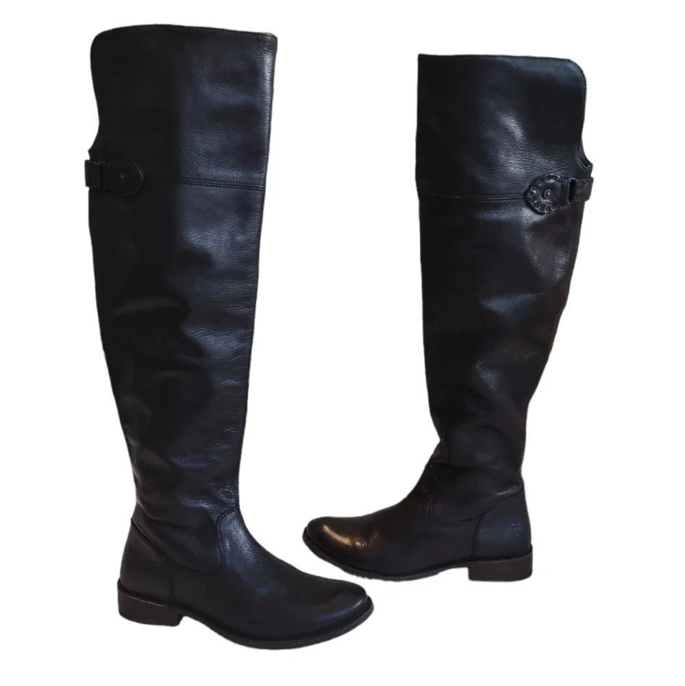 Frye Shirley 7 / 7.5 black leather over the knee boots